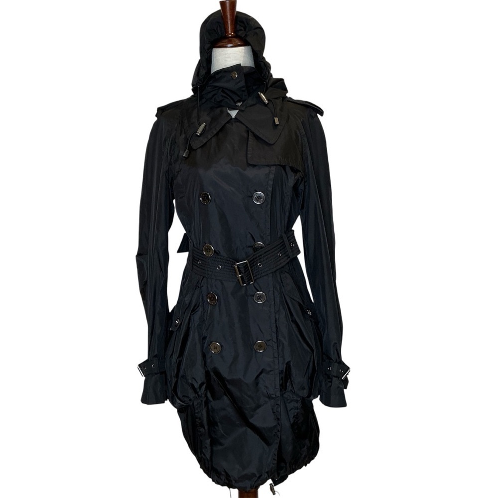 Burberry London Belted Raincoat with Hood in Black Size 2